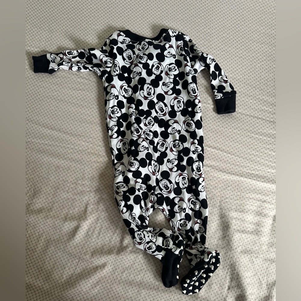 Disney Mickey Mouse Black and White Kids Footie 0-3 mo - Picture 2 of 3